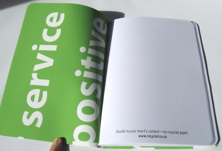Inside view of the recycled banner notebooks.
